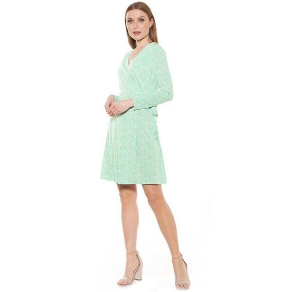 Alexia Admor Amelia Wrap Dress Womens XS Turquoise Daisy Long Sleeve V-Neck NWT - Picture 10 of 11